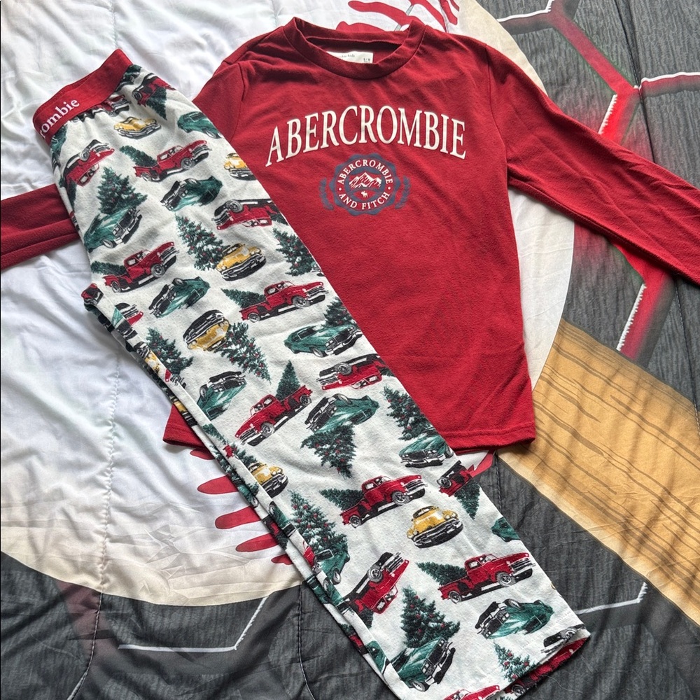 Abercrombie & Fitch Kids Red and White Pajama Set with Car and Tree Print